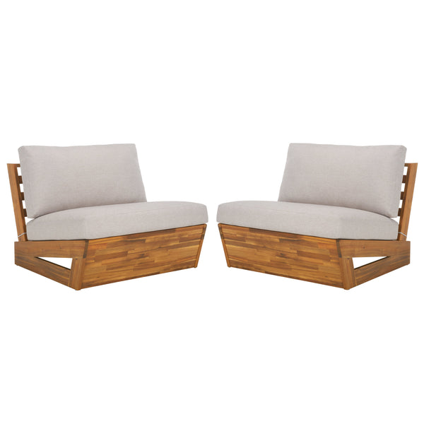 Safavieh Dune Lounge Chair Set - Stylish Acacia Wood Duo With Weather-resistant Cushions For Outdoor Comfort Natural ,Light Grey  Pat7328b-set2