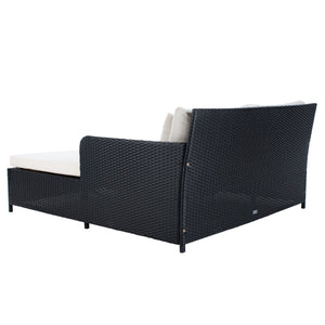 Safavieh CADEO Outdoor Daybed – Luxurious Wicker Frame with Plush Cushions for Relaxing Poolside Retreat Black / Beige PAT7500A