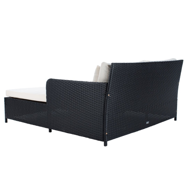 Safavieh CADEO Outdoor Daybed – Luxurious Wicker Frame with Plush Cushions for Relaxing Poolside Retreat Black / Beige PAT7500A
