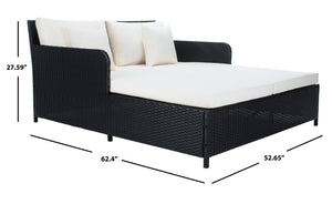 Safavieh CADEO Outdoor Daybed – Luxurious Wicker Frame with Plush Cushions for Relaxing Poolside Retreat Black / Beige PAT7500A
