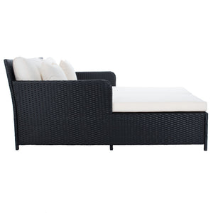 Safavieh CADEO Outdoor Daybed – Luxurious Wicker Frame with Plush Cushions for Relaxing Poolside Retreat Black / Beige PAT7500A