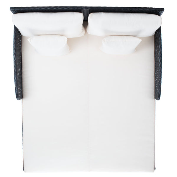 Safavieh CADEO Outdoor Daybed – Luxurious Wicker Frame with Plush Cushions for Relaxing Poolside Retreat Black / Beige PAT7500A