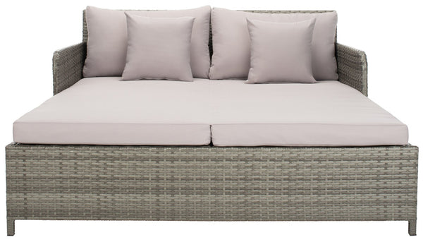 Safavieh CADEO Outdoor Daybed – Luxurious Wicker Frame with Plush Cushions for Relaxing Poolside Retreat Grey / Grey PAT7500B