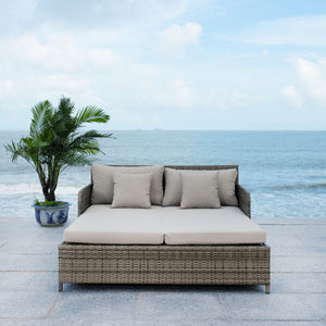 Safavieh CADEO Outdoor Daybed – Luxurious Wicker Frame with Plush Cushions for Relaxing Poolside Retreat Grey / Grey PAT7500B