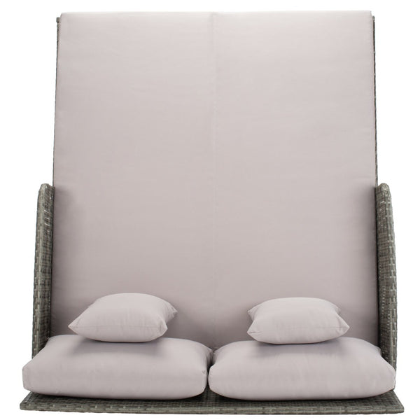 Safavieh CADEO Outdoor Daybed – Luxurious Wicker Frame with Plush Cushions for Relaxing Poolside Retreat Grey / Grey PAT7500B