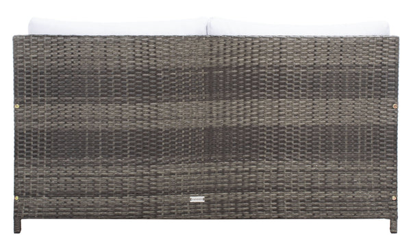 Safavieh CADEO Outdoor Daybed – Luxurious Wicker Frame with Plush Cushions for Relaxing Poolside Retreat Grey Brown / White PAT7500C