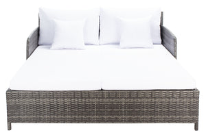 Safavieh CADEO Outdoor Daybed – Luxurious Wicker Frame with Plush Cushions for Relaxing Poolside Retreat Grey Brown / White PAT7500C