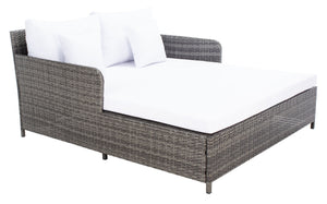 Safavieh CADEO Outdoor Daybed – Luxurious Wicker Frame with Plush Cushions for Relaxing Poolside Retreat Grey Brown / White PAT7500C