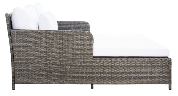 Safavieh CADEO Outdoor Daybed – Luxurious Wicker Frame with Plush Cushions for Relaxing Poolside Retreat Grey Brown / White PAT7500C