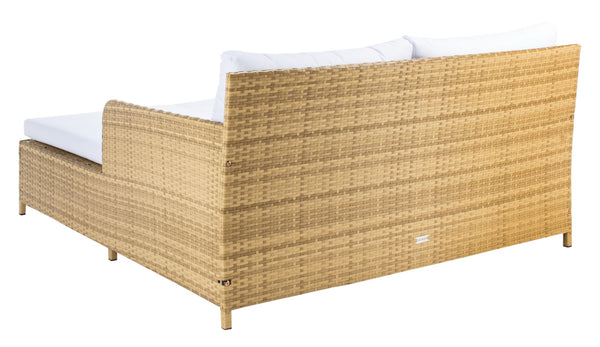 Safavieh CADEO Outdoor Daybed – Luxurious Wicker Frame with Plush Cushions for Relaxing Poolside Retreat Natural / White PAT7500D
