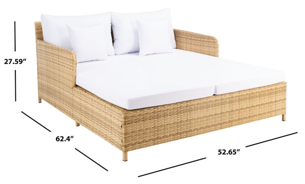 Safavieh CADEO Outdoor Daybed – Luxurious Wicker Frame with Plush Cushions for Relaxing Poolside Retreat Natural / White PAT7500D