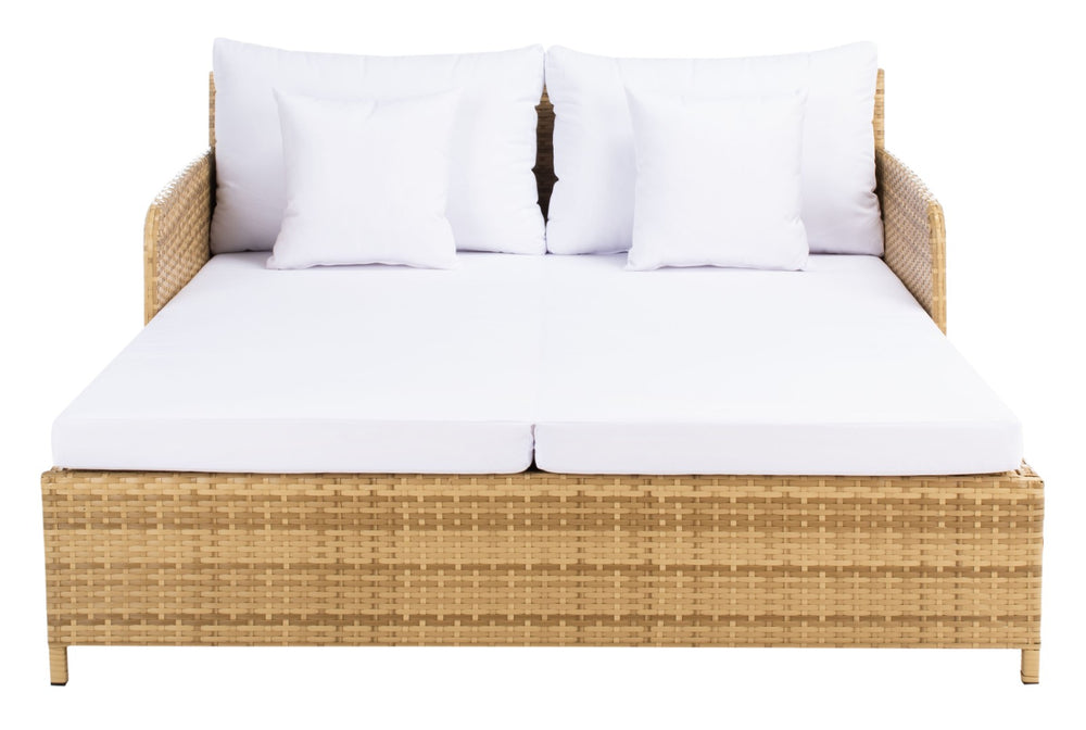 Safavieh CADEO Outdoor Daybed – Luxurious Wicker Frame with Plush Cushions for Relaxing Poolside Retreat Natural / White PAT7500D