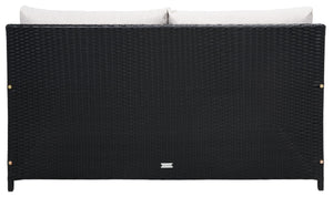 Safavieh CADEO Outdoor Daybed – Luxurious Wicker Frame with Plush Cushions for Relaxing Poolside Retreat Black / Light Grey PAT7500E