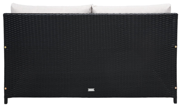 Safavieh CADEO Outdoor Daybed – Luxurious Wicker Frame with Plush Cushions for Relaxing Poolside Retreat Black / Light Grey PAT7500E