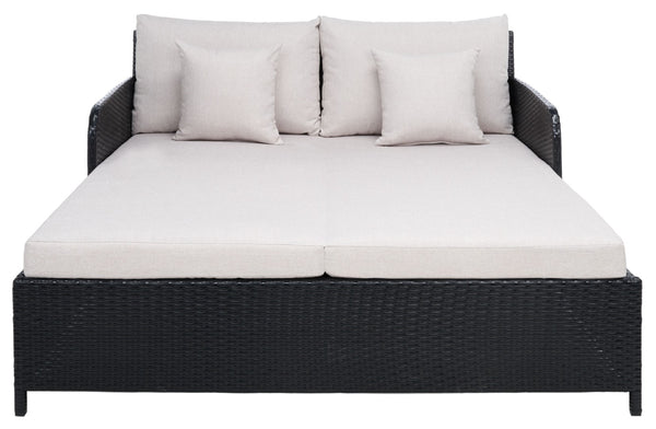 Safavieh CADEO Outdoor Daybed – Luxurious Wicker Frame with Plush Cushions for Relaxing Poolside Retreat Black / Light Grey PAT7500E