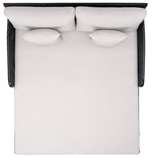 Safavieh CADEO Outdoor Daybed – Luxurious Wicker Frame with Plush Cushions for Relaxing Poolside Retreat Black / Light Grey PAT7500E