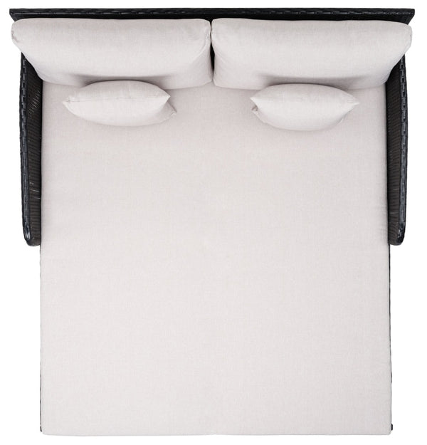 Safavieh CADEO Outdoor Daybed – Luxurious Wicker Frame with Plush Cushions for Relaxing Poolside Retreat Black / Light Grey PAT7500E