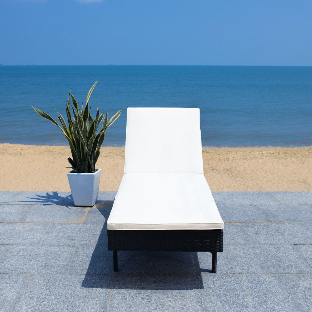 Safavieh CAM Sunlounger - Stylish Adjustable Outdoor Lounger with Premium Cushion for Ultimate Relaxation Black / Beige PAT7501A