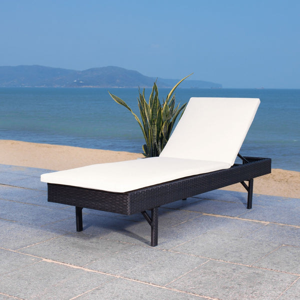 Safavieh CAM Sunlounger - Stylish Adjustable Outdoor Lounger with Premium Cushion for Ultimate Relaxation Black / Beige PAT7501A