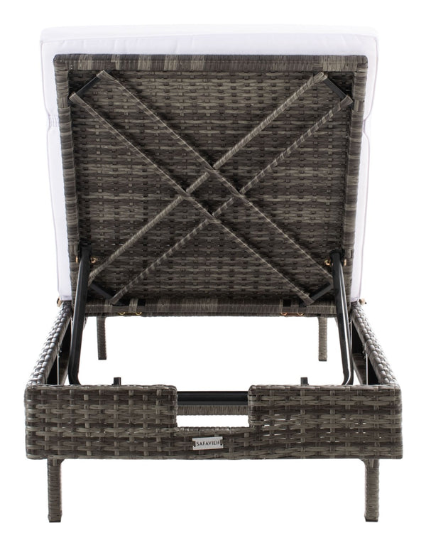 Safavieh CAM Sunlounger - Stylish Adjustable Outdoor Lounger with Premium Cushion for Ultimate Relaxation Grey Brown / White PAT7501C
