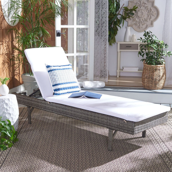 Safavieh CAM Sunlounger - Stylish Adjustable Outdoor Lounger with Premium Cushion for Ultimate Relaxation Grey Brown / White PAT7501C