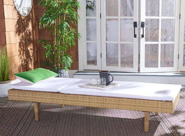 Safavieh CAM Sunlounger - Stylish Adjustable Outdoor Lounger with Premium Cushion for Ultimate Relaxation Natural / White PAT7501D