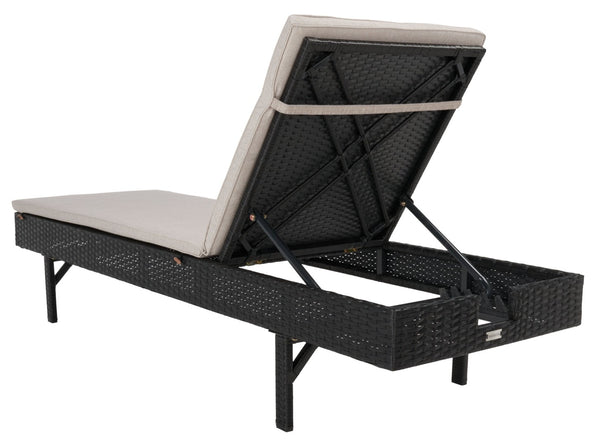 Safavieh CAM Sunlounger - Stylish Adjustable Outdoor Lounger with Premium Cushion for Ultimate Relaxation Black / Light Grey PAT7501E
