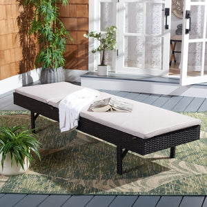 Safavieh CAM Sunlounger - Stylish Adjustable Outdoor Lounger with Premium Cushion for Ultimate Relaxation Black / Light Grey PAT7501E