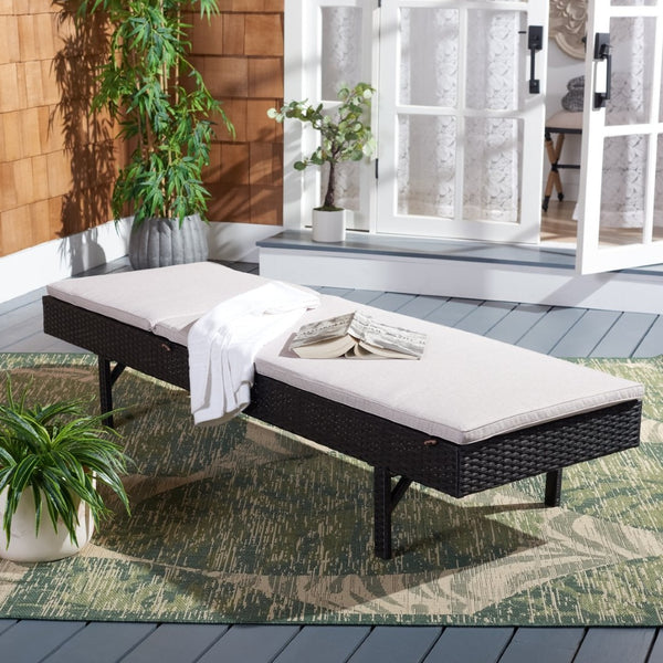 Safavieh CAM Sunlounger - Stylish Adjustable Outdoor Lounger with Premium Cushion for Ultimate Relaxation Black / Light Grey PAT7501E