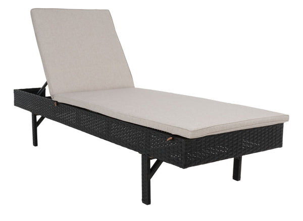 Safavieh CAM Sunlounger - Stylish Adjustable Outdoor Lounger with Premium Cushion for Ultimate Relaxation Black / Light Grey PAT7501E