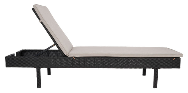Safavieh CAM Sunlounger - Stylish Adjustable Outdoor Lounger with Premium Cushion for Ultimate Relaxation Black / Light Grey PAT7501E