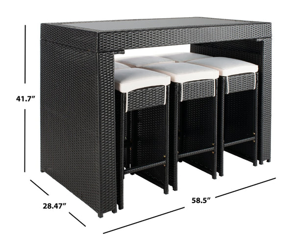 Safavieh HORUS 5PC Outdoor Dining Set with Plush Cushions for Stylish Gatherings and Weather-Resistant Comfort Black / Beige PAT7502A