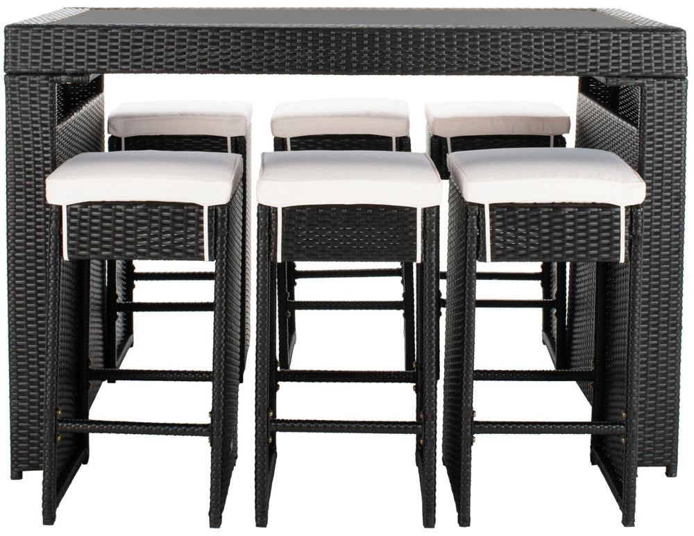 Safavieh HORUS 5PC Outdoor Dining Set with Plush Cushions for Stylish Gatherings and Weather-Resistant Comfort Black / Beige PAT7502A