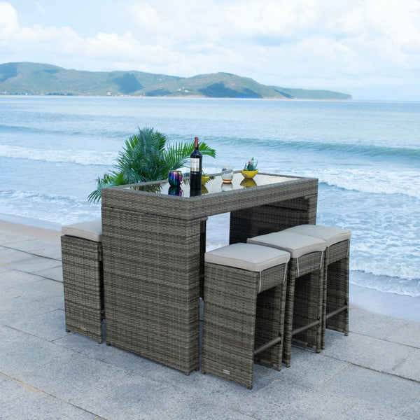 Safavieh HORUS 5PC Outdoor Dining Set with Plush Cushions for Stylish Gatherings and Weather-Resistant Comfort Grey / Grey pat7502B
