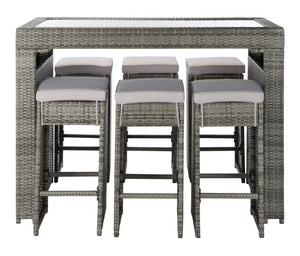 Safavieh HORUS 5PC Outdoor Dining Set with Plush Cushions for Stylish Gatherings and Weather-Resistant Comfort Grey / Grey pat7502B