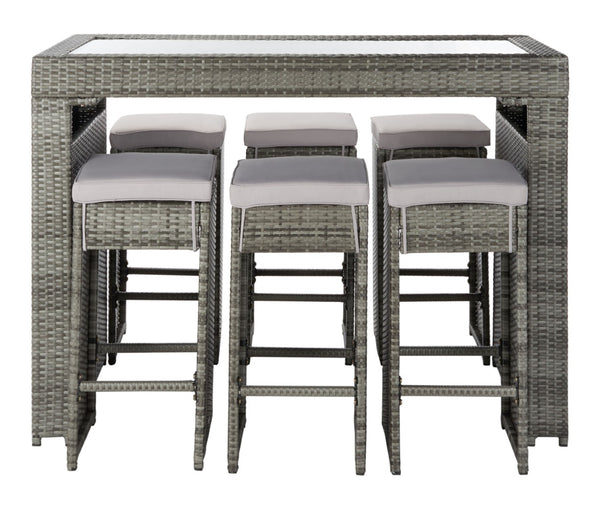 Safavieh HORUS 5PC Outdoor Dining Set with Plush Cushions for Stylish Gatherings and Weather-Resistant Comfort Grey / Grey pat7502B