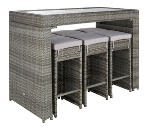 Safavieh HORUS 5PC Outdoor Dining Set with Plush Cushions for Stylish Gatherings and Weather-Resistant Comfort Grey / Grey pat7502B