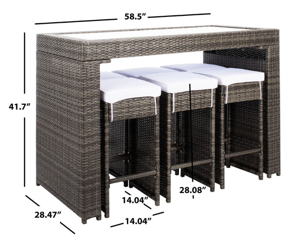 Safavieh HORUS 5PC Outdoor Dining Set with Plush Cushions for Stylish Gatherings and Weather-Resistant Comfort Grey Brown / White PAT7502C