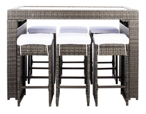 Safavieh HORUS 5PC Outdoor Dining Set with Plush Cushions for Stylish Gatherings and Weather-Resistant Comfort Grey Brown / White PAT7502C