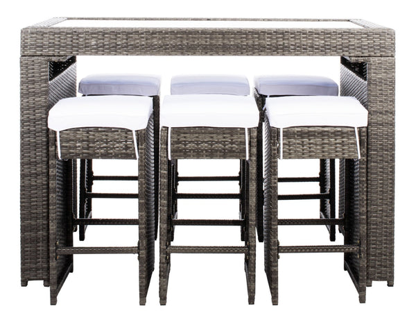 Safavieh HORUS 5PC Outdoor Dining Set with Plush Cushions for Stylish Gatherings and Weather-Resistant Comfort Grey Brown / White PAT7502C