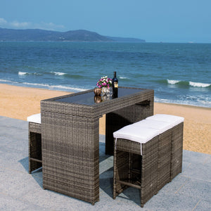 Safavieh HORUS 5PC Outdoor Dining Set with Plush Cushions for Stylish Gatherings and Weather-Resistant Comfort Grey Brown / White PAT7502C