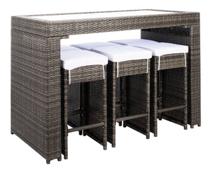 Safavieh HORUS 5PC Outdoor Dining Set with Plush Cushions for Stylish Gatherings and Weather-Resistant Comfort Grey Brown / White PAT7502C