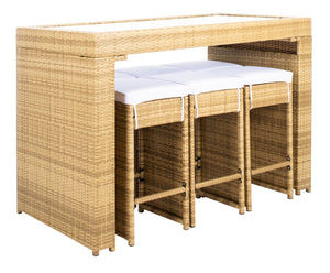 Safavieh HORUS 5PC Outdoor Dining Set with Plush Cushions for Stylish Gatherings and Weather-Resistant Comfort Natural / White PAT7502D