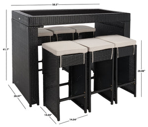 Safavieh HORUS 5PC Outdoor Dining Set with Plush Cushions for Stylish Gatherings and Weather-Resistant Comfort Black / Light Grey PAT7502E