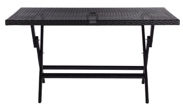 Safavieh AKITA Folding Table – Stylish Outdoor Dining with Umbrella Cutout, Durable Design & Easy Storage Black PAT7503A