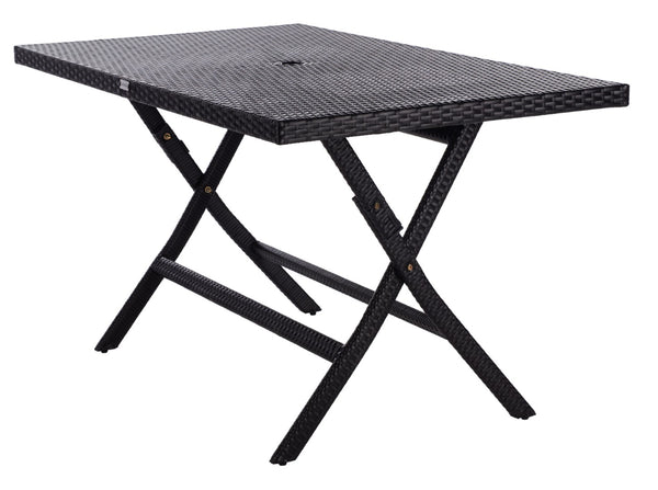 Safavieh AKITA Folding Table – Stylish Outdoor Dining with Umbrella Cutout, Durable Design & Easy Storage Black PAT7503A