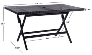 Safavieh AKITA Folding Table – Stylish Outdoor Dining with Umbrella Cutout, Durable Design & Easy Storage Black PAT7503A