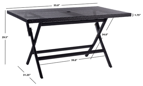 Safavieh AKITA Folding Table – Stylish Outdoor Dining with Umbrella Cutout, Durable Design & Easy Storage Black PAT7503A