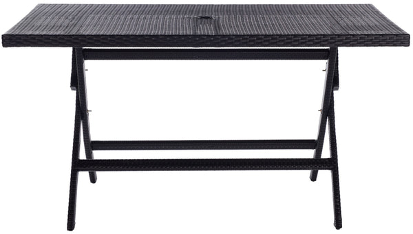 Safavieh AKITA Folding Table – Stylish Outdoor Dining with Umbrella Cutout, Durable Design & Easy Storage Black PAT7503A