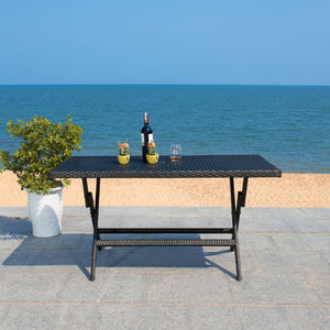 Safavieh AKITA Folding Table – Stylish Outdoor Dining with Umbrella Cutout, Durable Design & Easy Storage Black PAT7503A